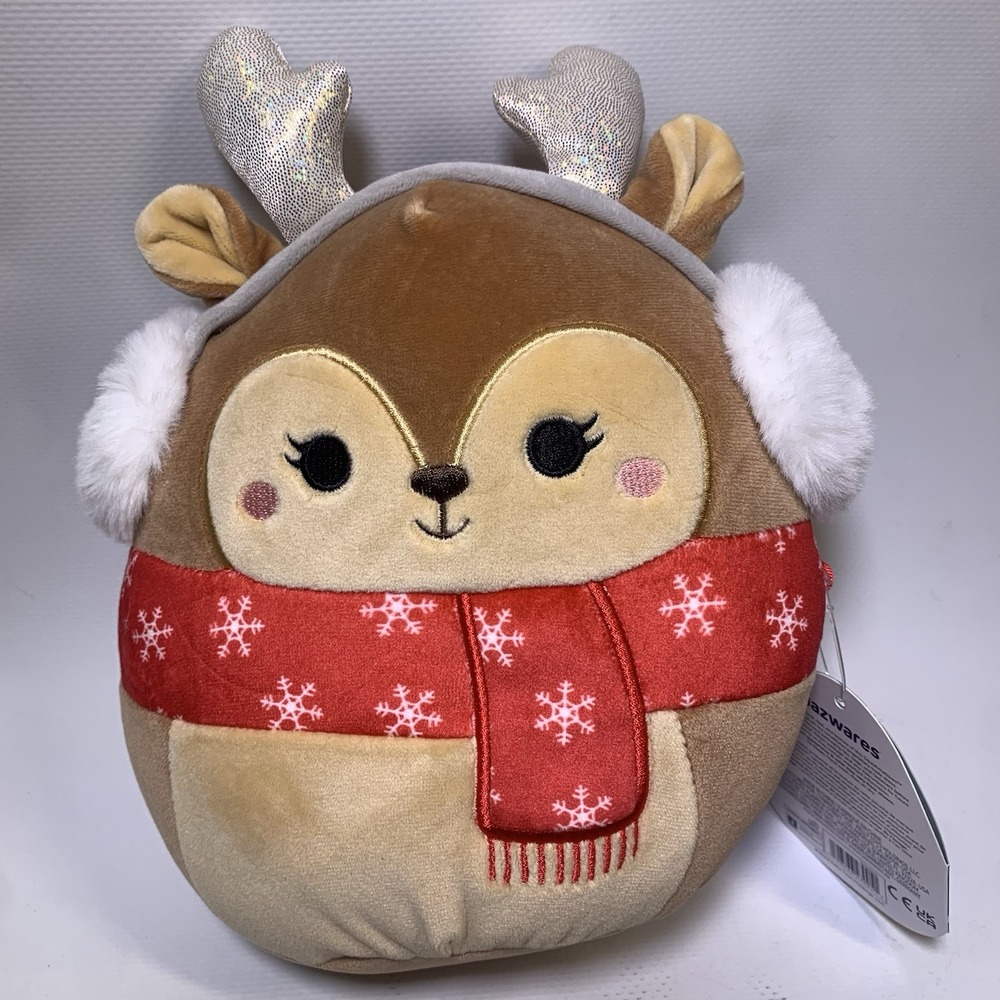 KellyToy 7" Squishmallows Plush - Darla the Reindeer Red Scarf Christmas NWT